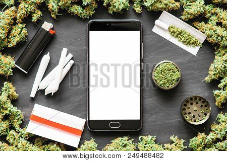 Grinder A Lot Ofx Marijuana, Fresh Buds Of Cannabis Many Weed. Copy Spase Copy-space