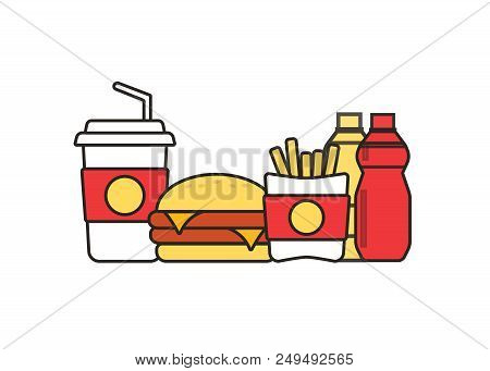 Fast Food Snacks And Drinks Flat Vector Icons. Fastfood Icons. Snack Bag Vector Food