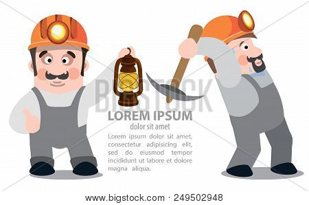 Miners Posing With A Pickaxe And A Kerosene Lamp, Coal Industry