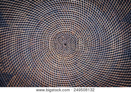 Closed Up Of Brown Color Cirkle Wicker Textured Background.