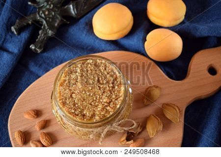 Urbech Of Apricot Kernel In A Glass Jar. National Dagestani Paste Of Nuts