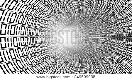 Binary Code Numbers In White Abstract Speed Motion In Highway Tunnel For Technology Background, Digi