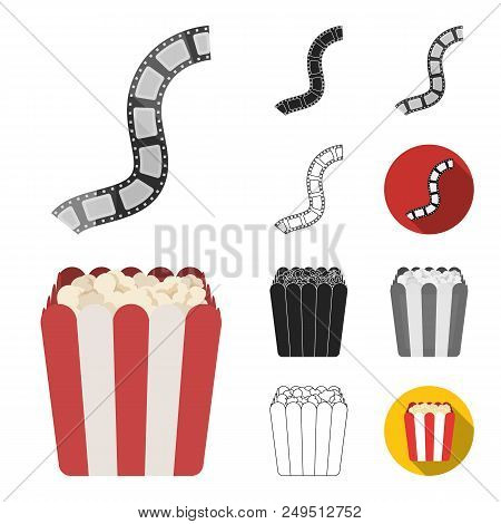 Films And Cinema Cartoon, Black, Flat, Monochrome, Outline Icons In Set Collection For Design.movies