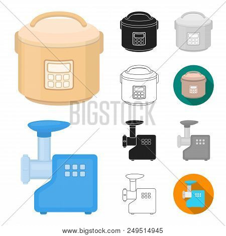 Types Of Household Appliances Cartoon, Black, Flat, Monochrome, Outline Icons In Set Collection For 