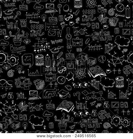 Black Pattern Back To Schook. Concept Of Education. School Background With Hand Drawn School Supplie