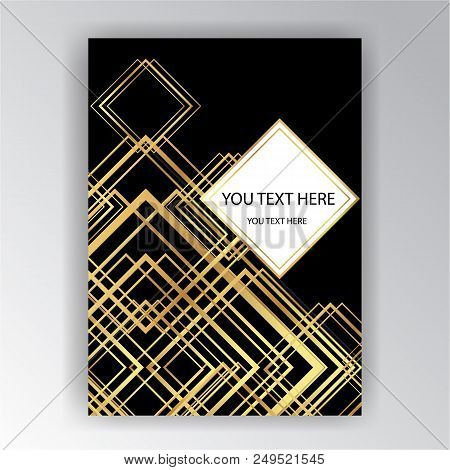 Art Deco Template Golden-black, A4 Page, Menu, Card, Invitation, Sun And City Lights In A Artdeco/ar