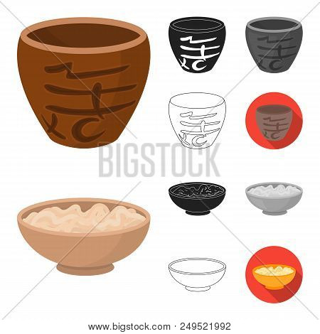 Sushi And Seasoning Cartoon, Black, Flat, Monochrome, Outline Icons In Set Collection For Design. Se