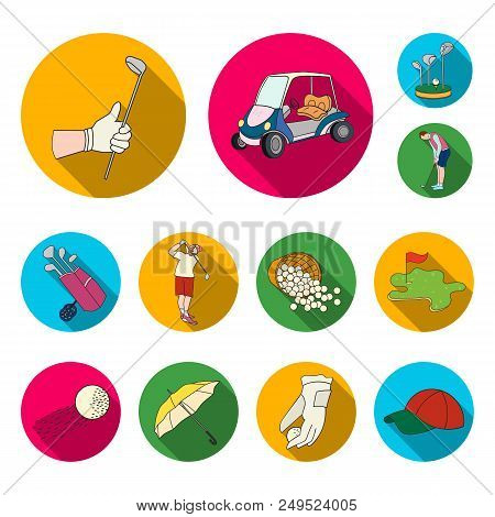 Golf And Attributes Flat Icons In Set Collection For Design.golf Club And Equipment Vector Symbol St
