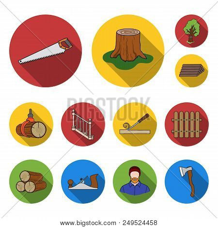 Sawmill And Timber Flat Icons In Set Collection For Design. Hardware And Tools Vector Symbol Stock  