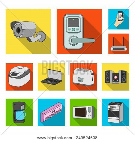 Smart Home Appliances Flat Icons In Set Collection For Design. Modern Household Appliances Vector Sy
