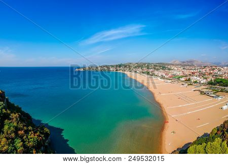 Panoramic Sea Landscape With Gaeta, Lazio, Italy. Scenic Historical Town With Old Buildings, Ancient