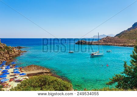 Sea Skyview Landscape Photo Anthony Quinn Bay Near Ladiko Bay On Rhodes Island, Dodecanese, Greece.
