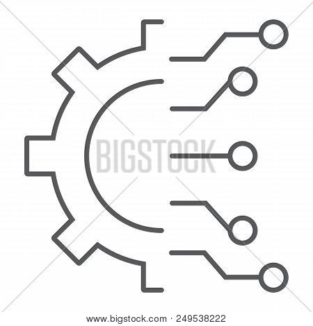 Business Intelligence Thin Line Icon, Data And Analytics, Cogwheel Sign, Vector Graphics, A Linear P