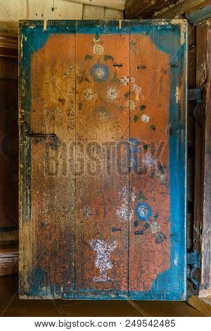 Old Wooden Door With Leaving Paint, Old Russian Style