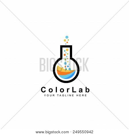 Color Lab Logo Design, Colorful Fluid In The Beaker, Symbol Of Creativity And Science