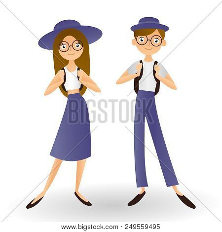 The Guy And The Girl Are Going To School. Botanists. Friendship Travelers. Fashionable. Fashion And 