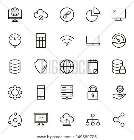 Databse Icon Set. Collection Of High Quality Outline Server Pictograms In Modern Flat Style. Black I