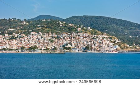 Skopelos Town And Harbor At Summer Morning, Island Of Skopelos, Greece