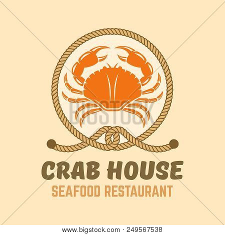 Seafood Restaurant Menu Vintage Vector Illustration With Silhouette Of Red Crab And Circle Rope Fram