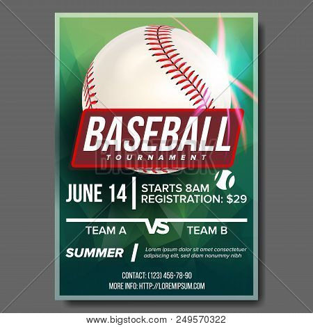 Baseball Poster Vector. Baseball Ball. Design For Sport Bar Promotion. Baseball Club, Academy Flyer.