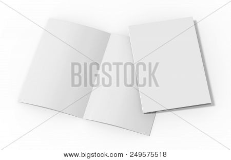 A4 Half-fold Brochure, Mock Up Template On Isolated White Background, Ready For Your Presentation, 3