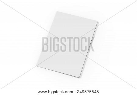 Front Side Of A4 Half-fold Brochure, Mock Up Template On Isolated White Background, Ready For Your P