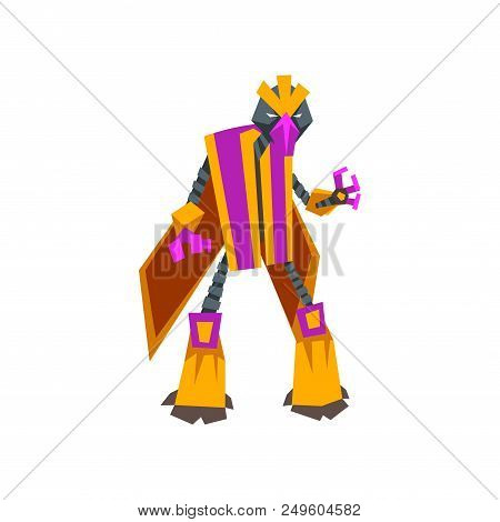 Cartoon Character Of Fantastic Robot Transformer. Futuristic Monster With Metal Body. Graphic Design