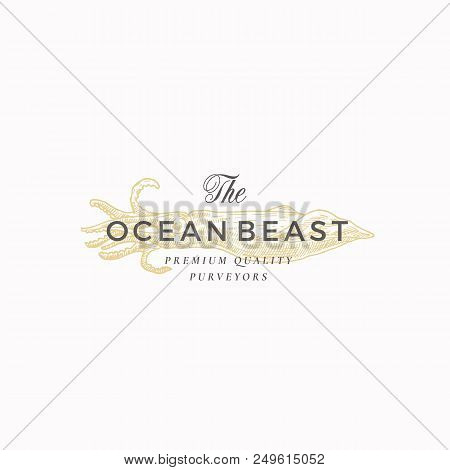 The Ocean Beast Premium Quality Natural Seafood Purveyors. Abstract Vector Sign, Symbol Or Logo Temp