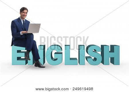 Young man in english studying learning concept