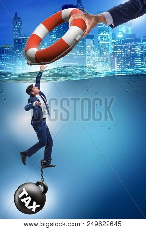 Businessman being saved from high taxes