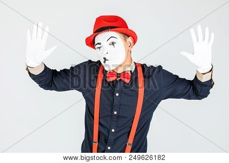 Male Pantomime Actor Fun Performing Actor, Pantomime, Posing At The Camera.