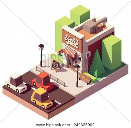 Vector Isometric Vape Shop Or Electronic Cigarette Shop With Signboard And Awning