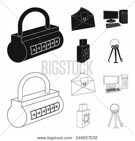 Virus, Monitor, Display, Screen .hackers And Hacking Set Collection Icons In Black, Outline Style Ve
