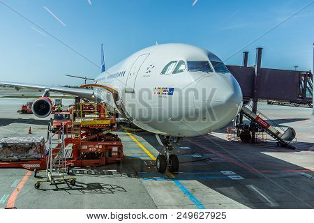 Sas Airbus A 330 Rurik Viking Waiting For Catering And Passengers At Copenhagen Airport, April 11, 2