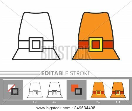 Pilgrim Hat Linear Icon. Line Without And With Color Fill Editable Stroke, Fill, Background Simple O