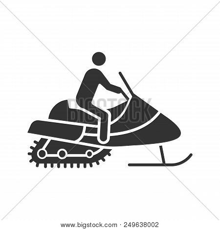 Man Driving Snowmobile Glyph Icon. Motor Sled Driver. Silhouette Symbol. Negative Space. Vector Isol