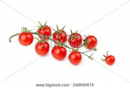 Bunch Of Cherry Tomatoes Isolated On White Background.