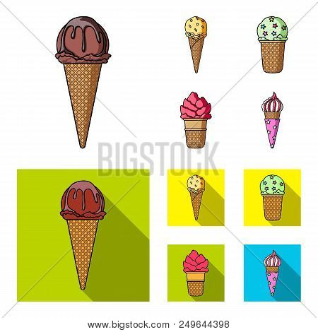 Ice Cream On A Stick, In A Waffle Cone And Other Species. Ice Cream Set Collection Icons In Cartoon,