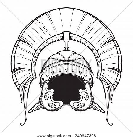 Galea. Roman Imperial Helmet With Crest Tipically Worn By Centurion. Front View. Heraldry Element. B