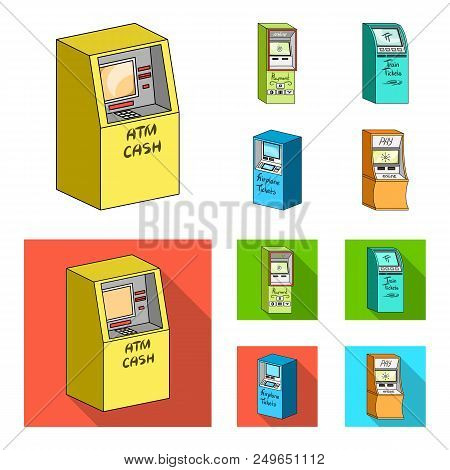 Cash Machine For Cash, Terminal For Payment, Ticket Machine. Terminals Set Collection Icons In Carto