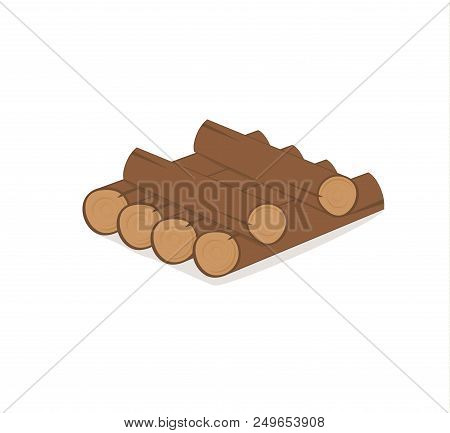 Wooden Logs. Brown Bark Of Felled Dry Wood. Purchase For Construction. Vector Illustration. A Set Of