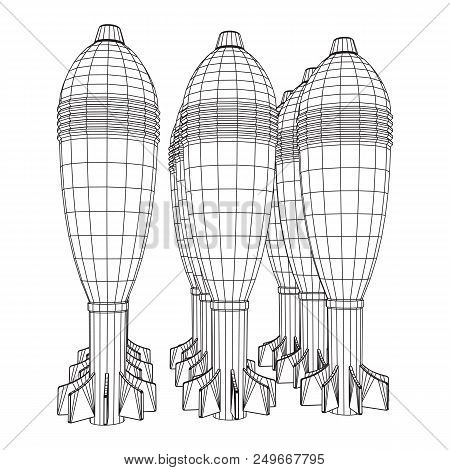 Missile, Nuclear Bomb Or Mortar Mine Wireframe Low Poly Mesh Vector Illustration