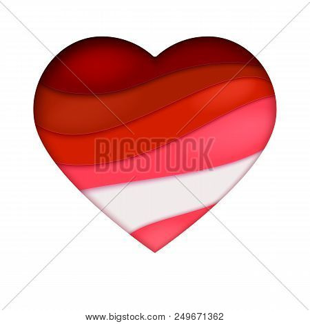 Red Heart Cutting From The Paper. Abstract Art With Multi Layered Wave Cut Out From Paper. Vector 3d