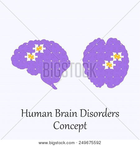 Human Brain Filled With Puzzle Pattern Few Of Whitch Unfit To The Whole. Conceptual Image Of Human B