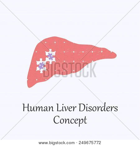 Human Liver Filled With Puzzle Pattern Few Of Whitch Unfit To The Whole. Conceptual Image Of Human L