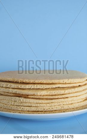 Cakes For A Honey Cake Homemade Dessert Blue Background