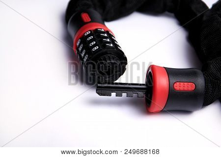 Black Bike U Lock, Open And Locked Views. Isolated On White