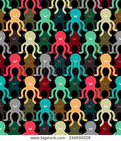 Octopus Pattern Seamless. Poulpe Children Cloth Texture. Sea Animal Vector Background
