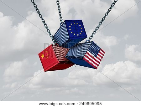 China Europe United States Trade War Business Metaphor And Chinese European And American Tariff Disp