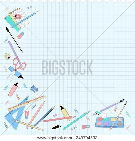 School Supplies Multi-colored Frame With Checkered Paper